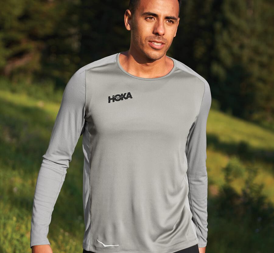 Hoka One One Performance Lång Sleeve Top Herr - Grå - UVANY-0723